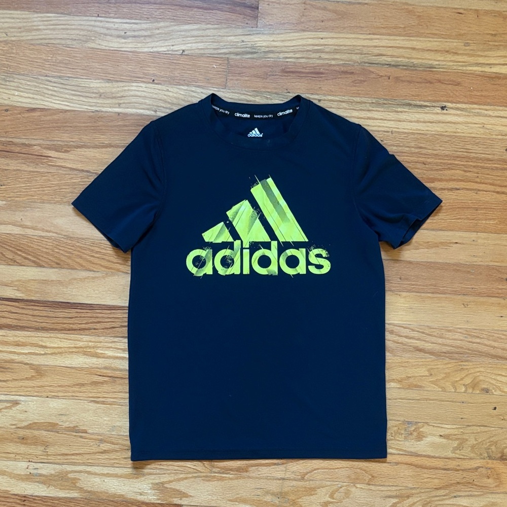 adidas Black Tee with Neon Yellow Logo